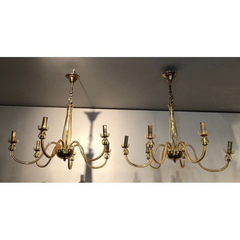 Pair Murano Crystal Chandeliers Champagne Mid-Century Italian circa 1970 | Maison BARROIS
