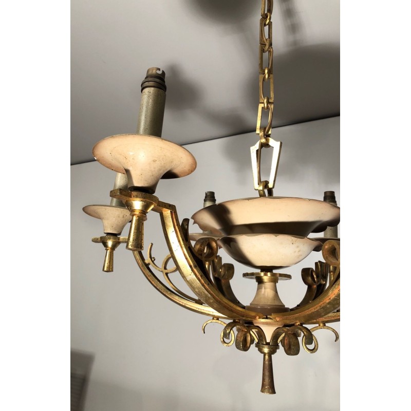 Art Déco Chandelier Lacquered Metal and Brass French Work circa 1935 | Maison BARROIS