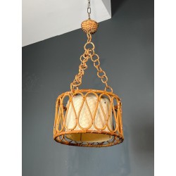 Lustre en Rotin Goût Audoux-Minet — Travail Français, vers 1950