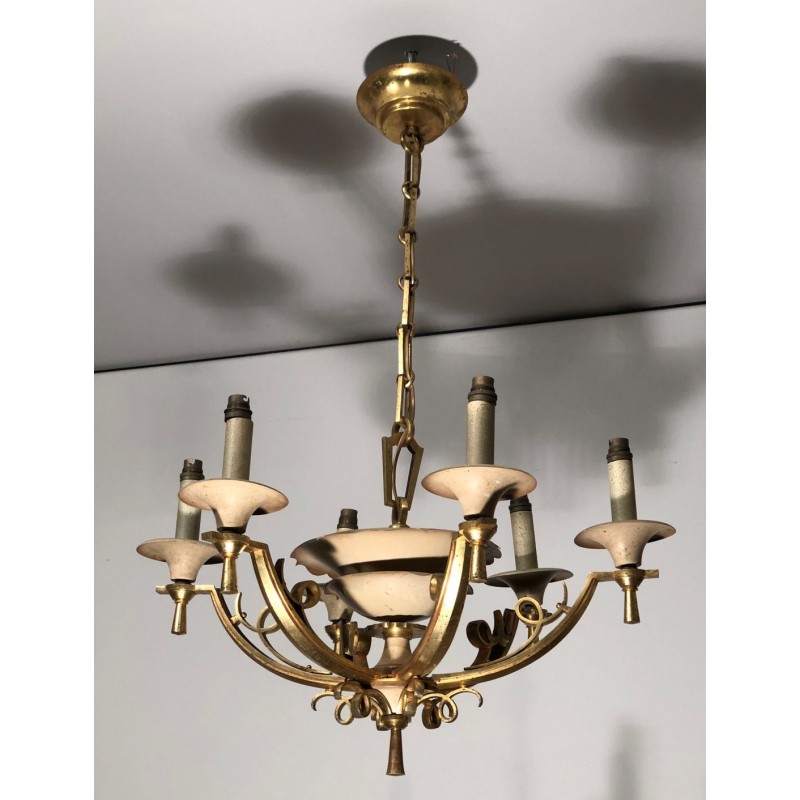 Art Déco Chandelier Lacquered Metal and Brass French Work circa 1935 | Maison BARROIS