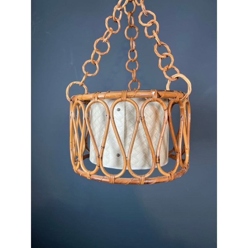 Rattan Chandelier Audoux-Minet Style — French, circa 1950