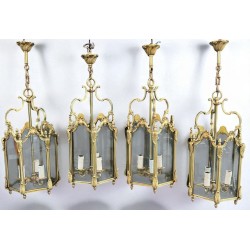 Set of Four Hexagonal Bronze Lanterns, Louis XV Style — French, circa 1950