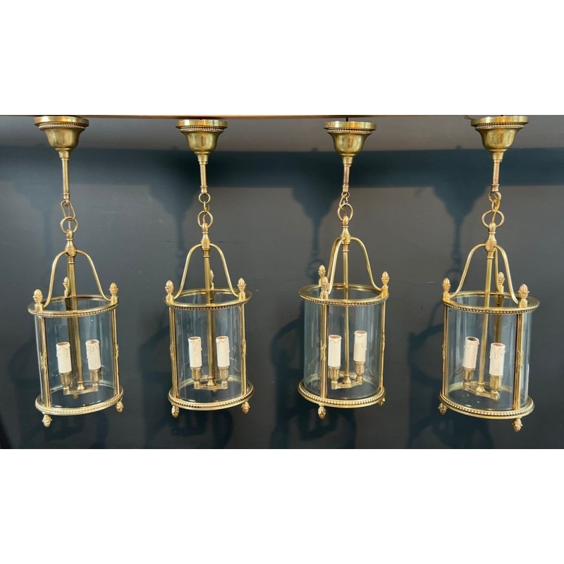 Suite de Quatre Lanternes Rondes Bronze attr. Jansen — Néo-classique, vers 1940