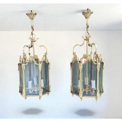 Suite de Quatre Lanternes Hexagonales Bronze, Style Louis XV — vers 1950