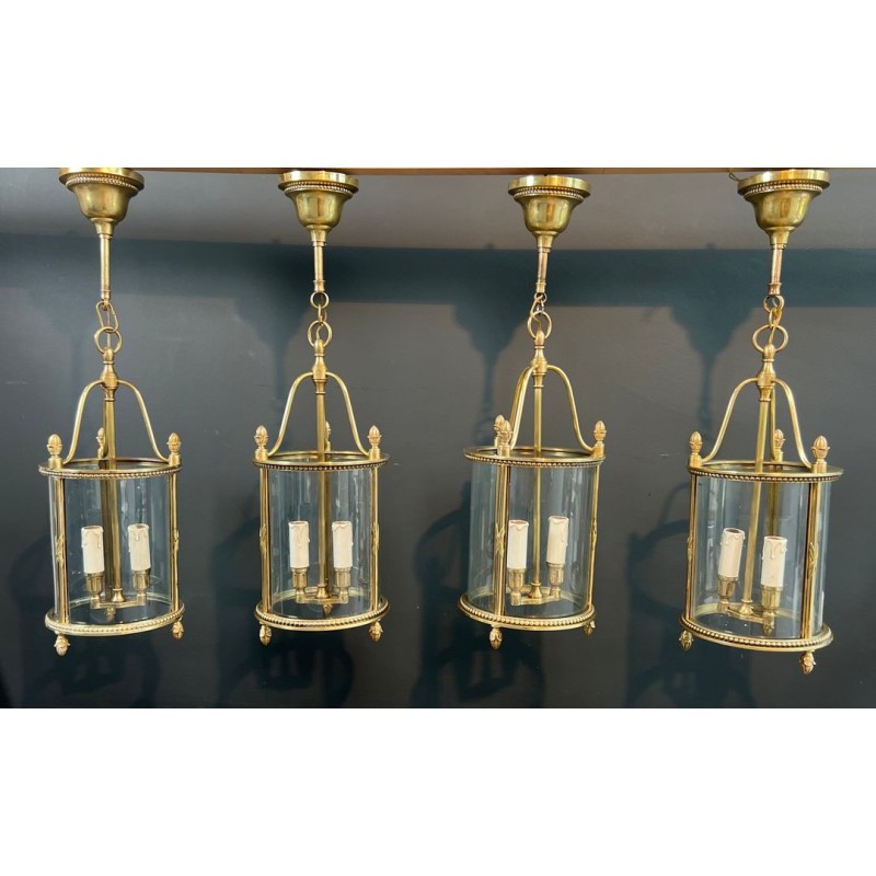 Set of Four Round Bronze Lanterns attr. Maison Jansen — Neoclassical, circa 1940