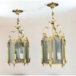 Set of Four Hexagonal Bronze Lanterns, Louis XV Style — French, circa 1950