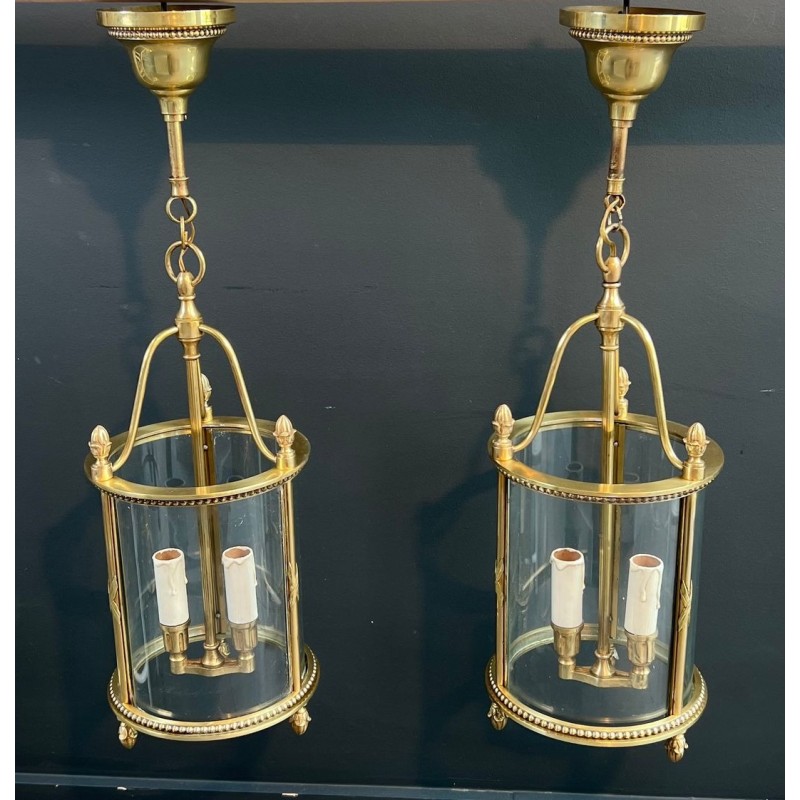 Suite de Quatre Lanternes Rondes Bronze attr. Jansen — Néo-classique, vers 1940