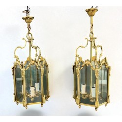 Suite de Quatre Lanternes Hexagonales Bronze, Style Louis XV — vers 1950