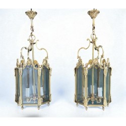 Set of Four Hexagonal Bronze Lanterns, Louis XV Style — French, circa 1950