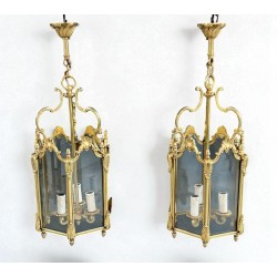 Set of Four Hexagonal Bronze Lanterns, Louis XV Style — French, circa 1950