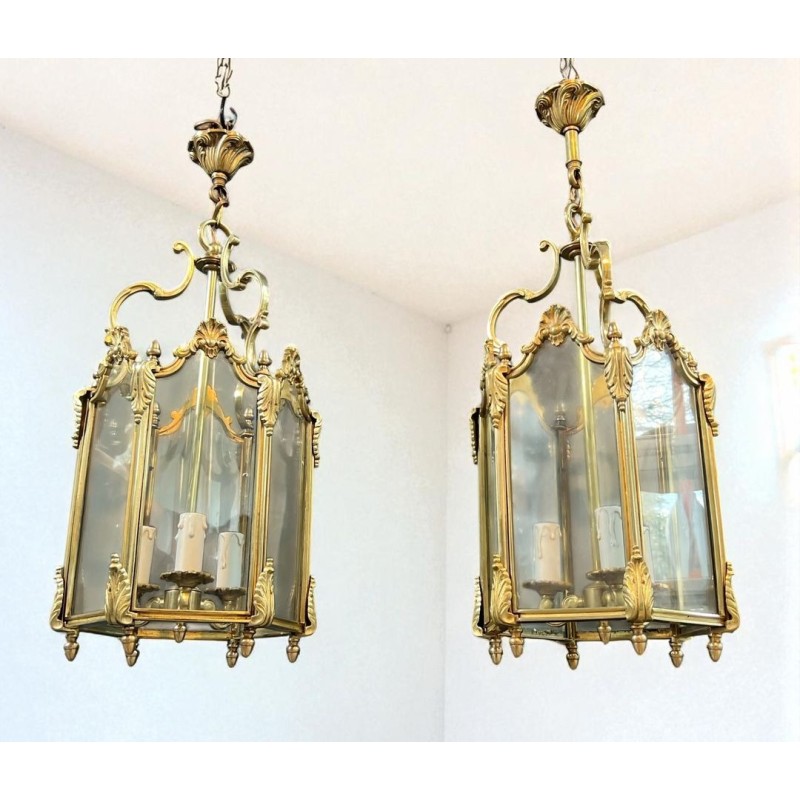 Suite de Quatre Lanternes Hexagonales Bronze, Style Louis XV — vers 1950