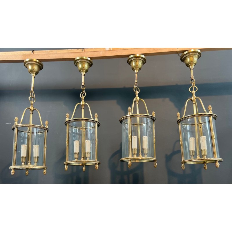 Suite de Quatre Lanternes Rondes Bronze attr. Jansen — Néo-classique, vers 1940