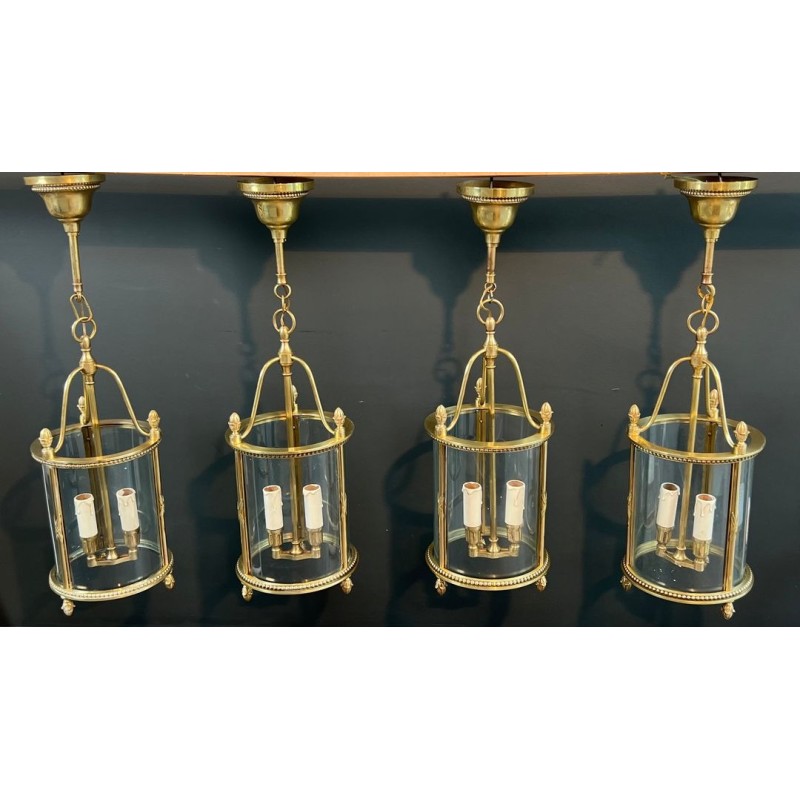 Suite de Quatre Lanternes Rondes Bronze attr. Jansen — Néo-classique, vers 1940