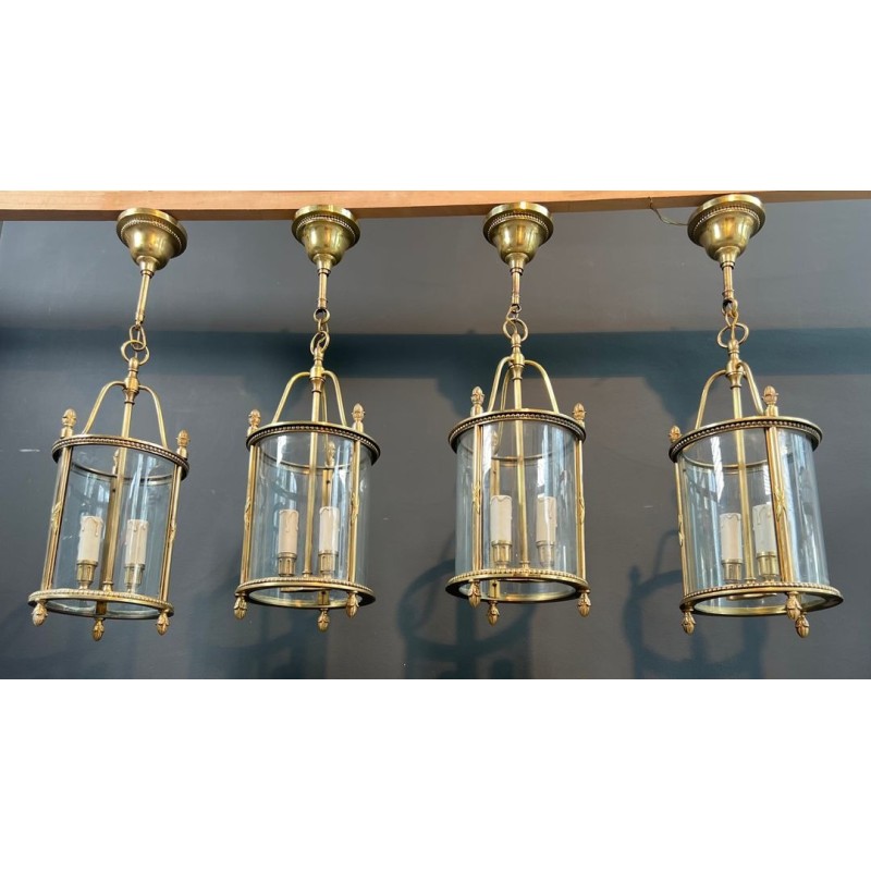 Set of Four Round Bronze Lanterns attr. Maison Jansen — Neoclassical, circa 1940