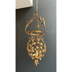 Large Gilt Iron Lantern with Foliage, Maison Baguès — Art Déco, circa 1940