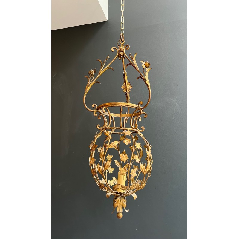 Large Gilt Iron Lantern with Foliage, Maison Baguès — Art Déco, circa 1940