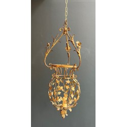 Large Gilt Iron Lantern with Foliage, Maison Baguès — Art Déco, circa 1940