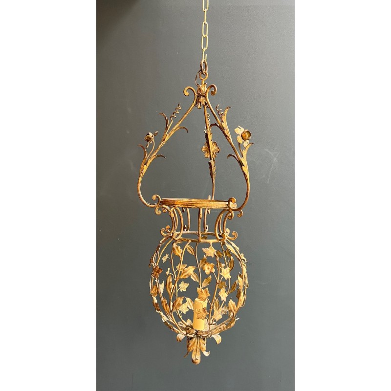 Large Gilt Iron Lantern with Foliage, Maison Baguès — Art Déco, circa 1940