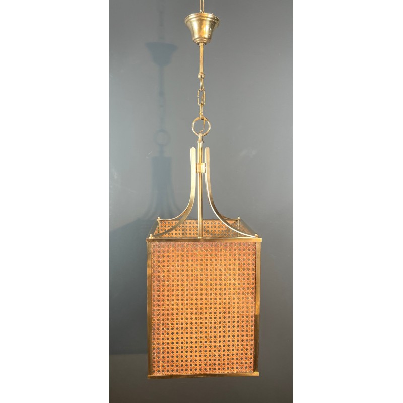 Lanterne Lucite, Cannage et Laiton, Goût Crespi — Travail Italien, vers 1970