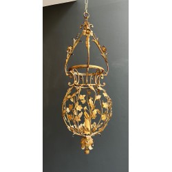 Grande Lanterne Fer Doré Feuillages, Maison Baguès — Art Déco, vers 1940