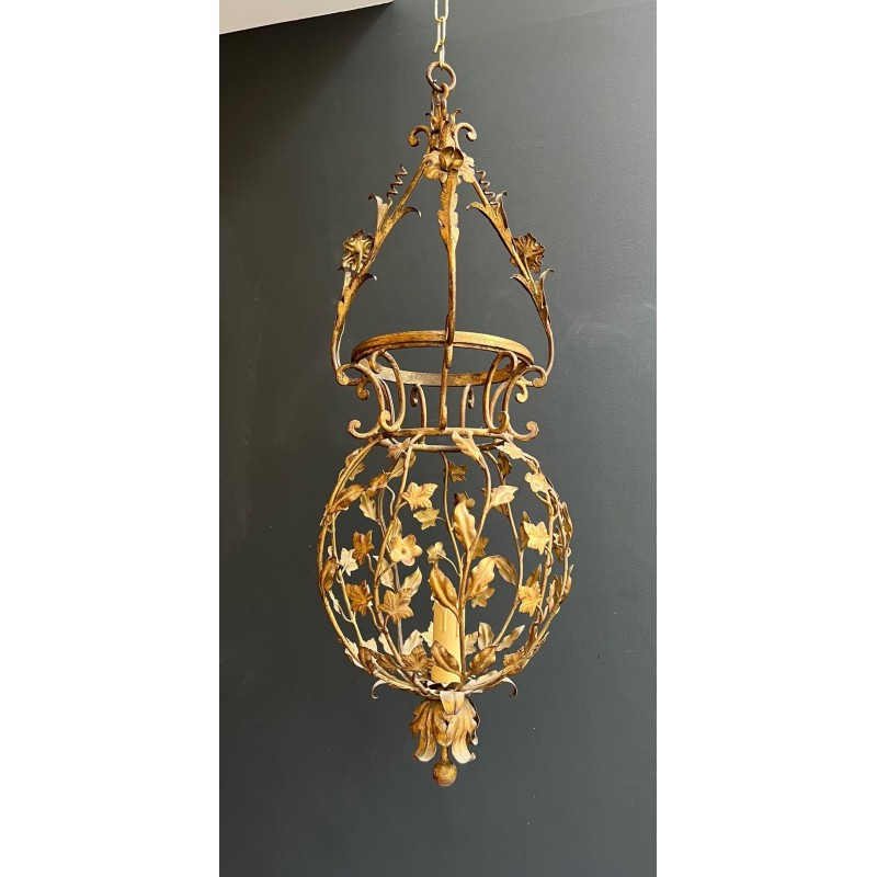 Grande Lanterne Fer Doré Feuillages, Maison Baguès — Art Déco, vers 1940