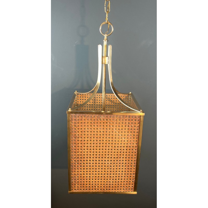 Lanterne Lucite, Cannage et Laiton, Goût Crespi — Travail Italien, vers 1970