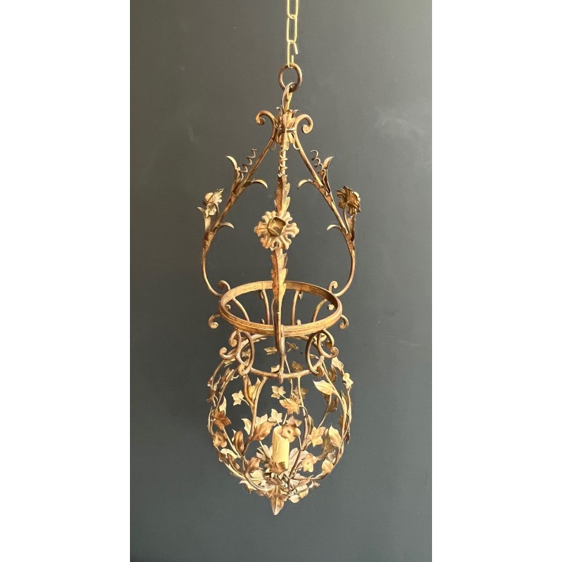 Large Gilt Iron Lantern with Foliage, Maison Baguès — Art Déco, circa 1940