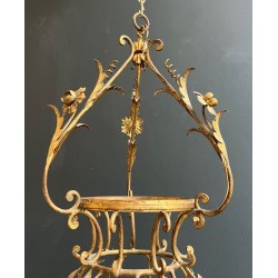 Large Gilt Iron Lantern with Foliage, Maison Baguès — Art Déco, circa 1940