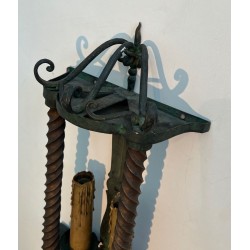 Pair of Wrought Iron Wall Lanterns, Green Patina — French, circa 1940