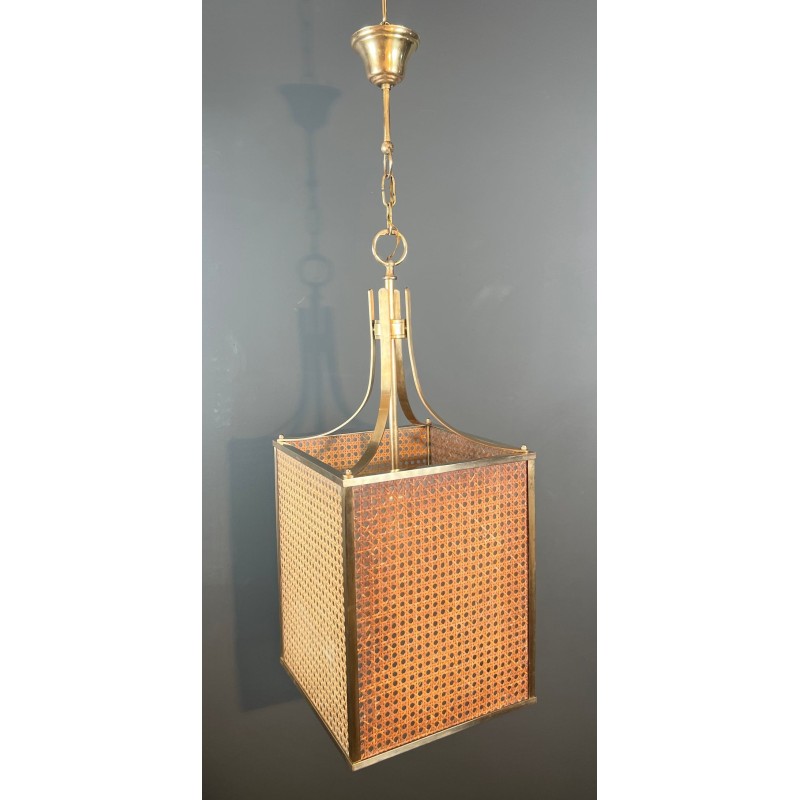 Lanterne Lucite, Cannage et Laiton, Goût Crespi — Travail Italien, vers 1970