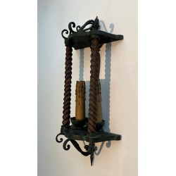 Paire d’Appliques Fer Forgé, Patine Verte et Dorure — Travail Français, vers 1940