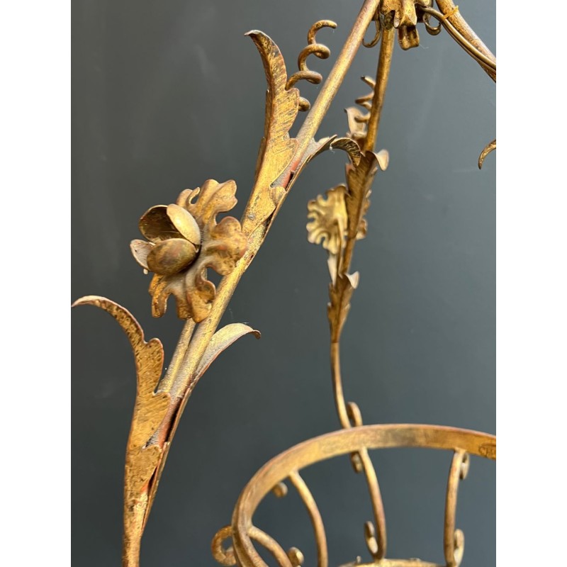 Large Gilt Iron Lantern with Foliage, Maison Baguès — Art Déco, circa 1940