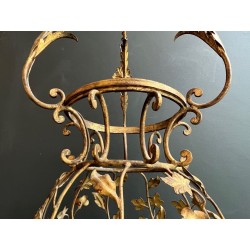 Grande Lanterne Fer Doré Feuillages, Maison Baguès — Art Déco, vers 1940