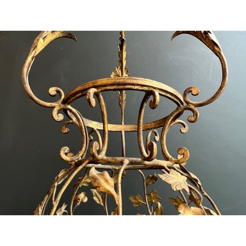 Grande Lanterne Fer Doré Feuillages, Maison Baguès — Art Déco, vers 1940