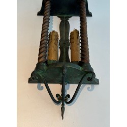 Paire d’Appliques Fer Forgé, Patine Verte et Dorure — Travail Français, vers 1940