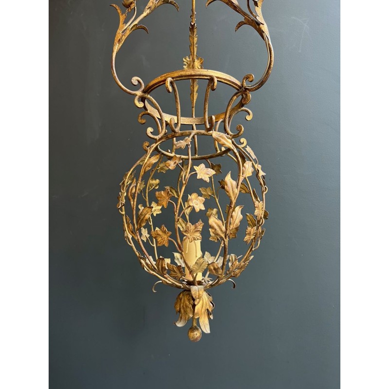Large Gilt Iron Lantern with Foliage, Maison Baguès — Art Déco, circa 1940