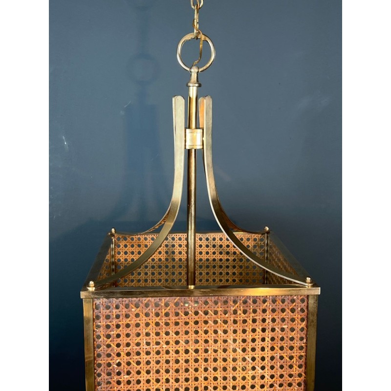 Lanterne Lucite, Cannage et Laiton, Goût Crespi — Travail Italien, vers 1970