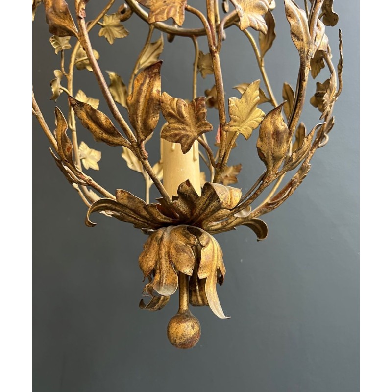 Grande Lanterne Fer Doré Feuillages, Maison Baguès — Art Déco, vers 1940