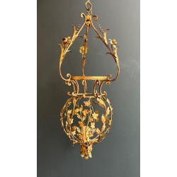 Grande Lanterne Fer Doré Feuillages, Maison Baguès — Art Déco, vers 1940
