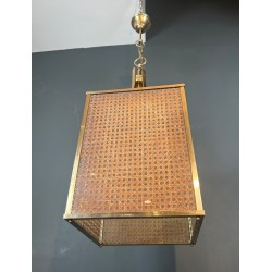 Lanterne Lucite, Cannage et Laiton, Goût Crespi — Travail Italien, vers 1970