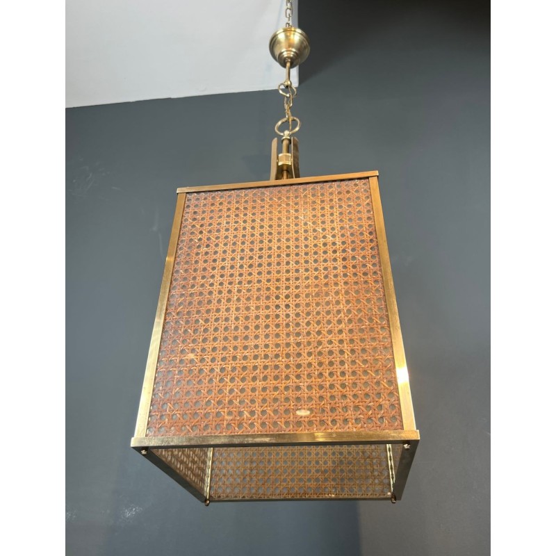 Lanterne Lucite, Cannage et Laiton, Goût Crespi — Travail Italien, vers 1970