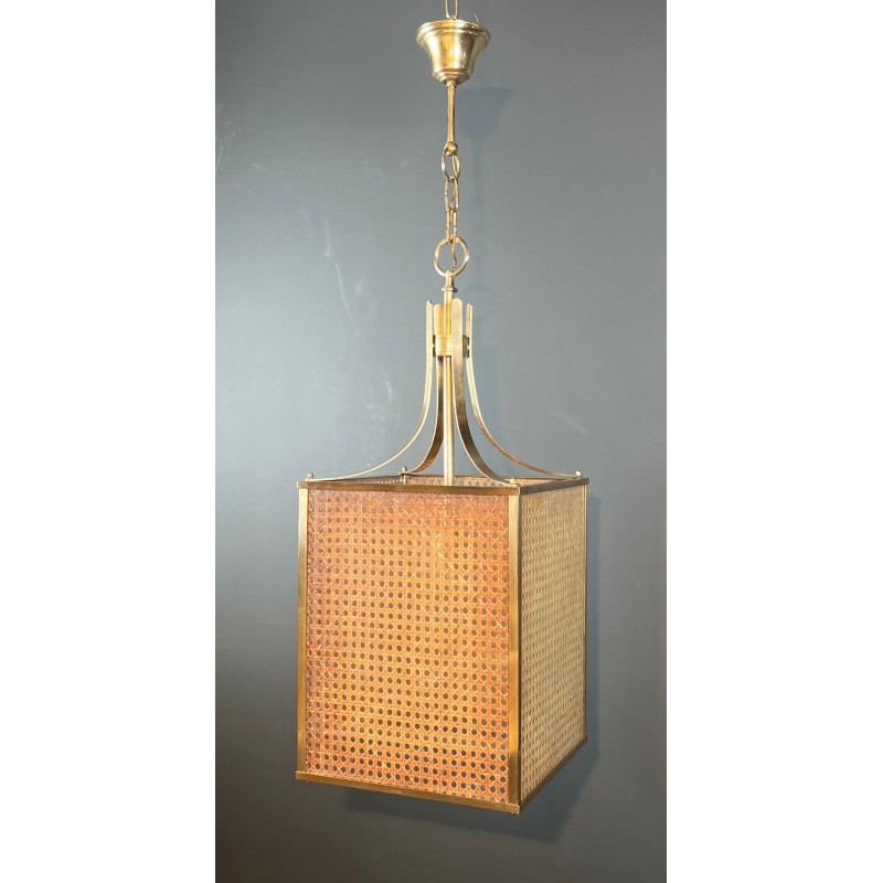 Lanterne Lucite, Cannage et Laiton, Goût Crespi — Travail Italien, vers 1970