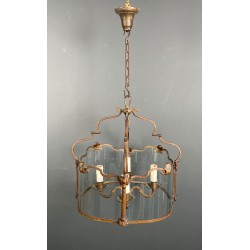 Lanterne Quatre Feux Fer Martelé Doré, Verres Courbes — vers 1940