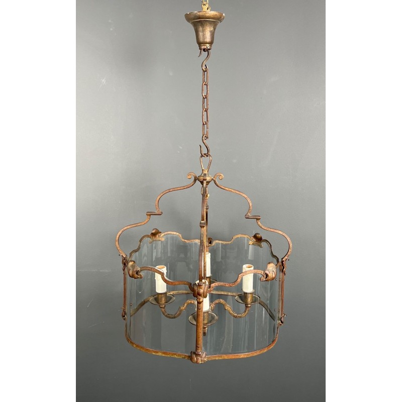 Lanterne Quatre Feux Fer Martelé Doré, Verres Courbes — vers 1940