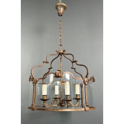Four-Light Gilt Beaten Iron Lantern with Curved Glasses — circa 1940