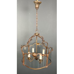 Four-Light Gilt Beaten Iron Lantern with Curved Glasses — circa 1940