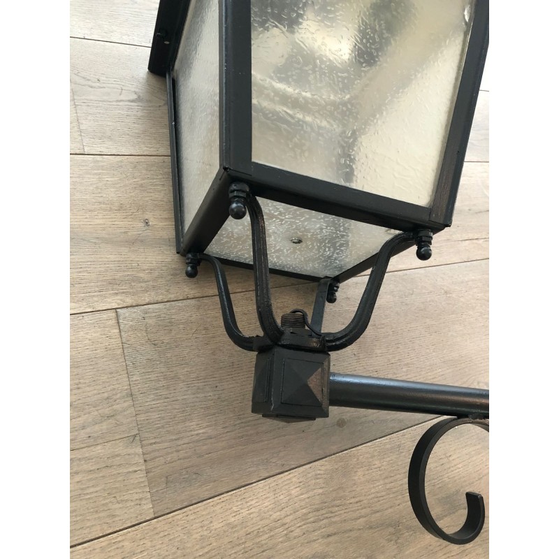 Pair of Large Iron Exterior Lanterns on Brackets — French, circa 1950