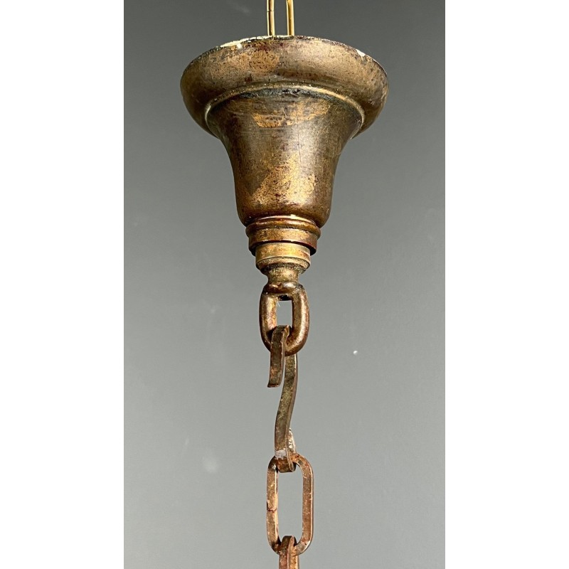 Four-Light Gilt Beaten Iron Lantern with Curved Glasses — circa 1940