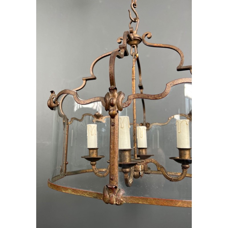 Four-Light Gilt Beaten Iron Lantern with Curved Glasses — circa 1940