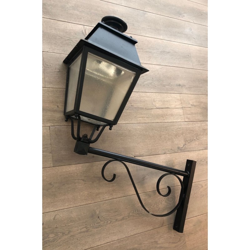 Pair of Large Iron Exterior Lanterns on Brackets — French, circa 1950